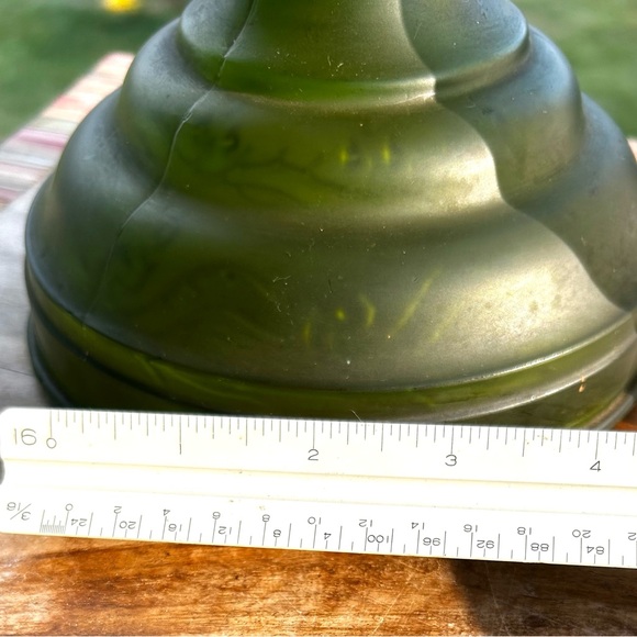 Vintage P & A Risdon Green Glass Oil Lamp Base With Burner And Chimney - Picture 3 of 13